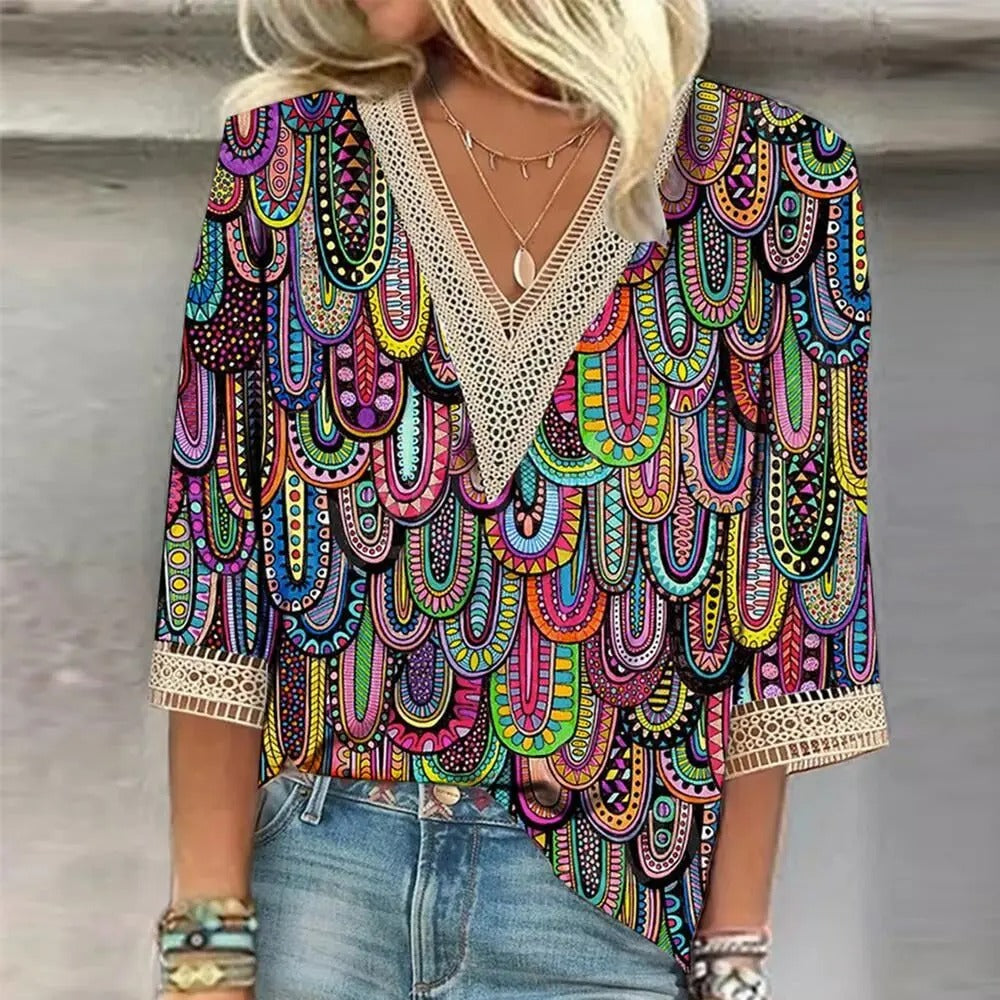 Jette – Bedruckte V-Ausschnitt-Bluse