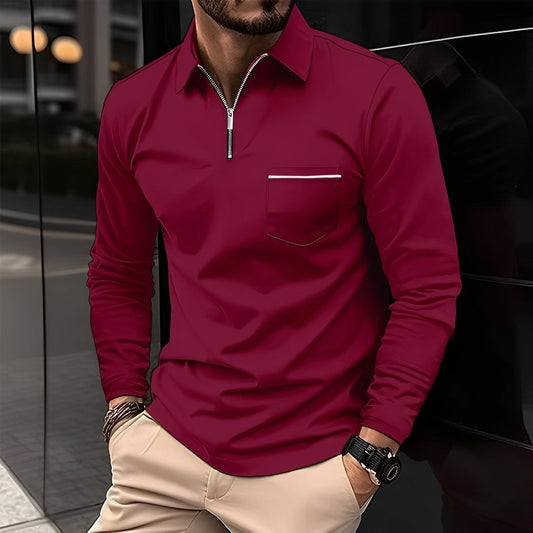 Bernard - Lässiges Langarm-Poloshirt mit Tasche für Herren