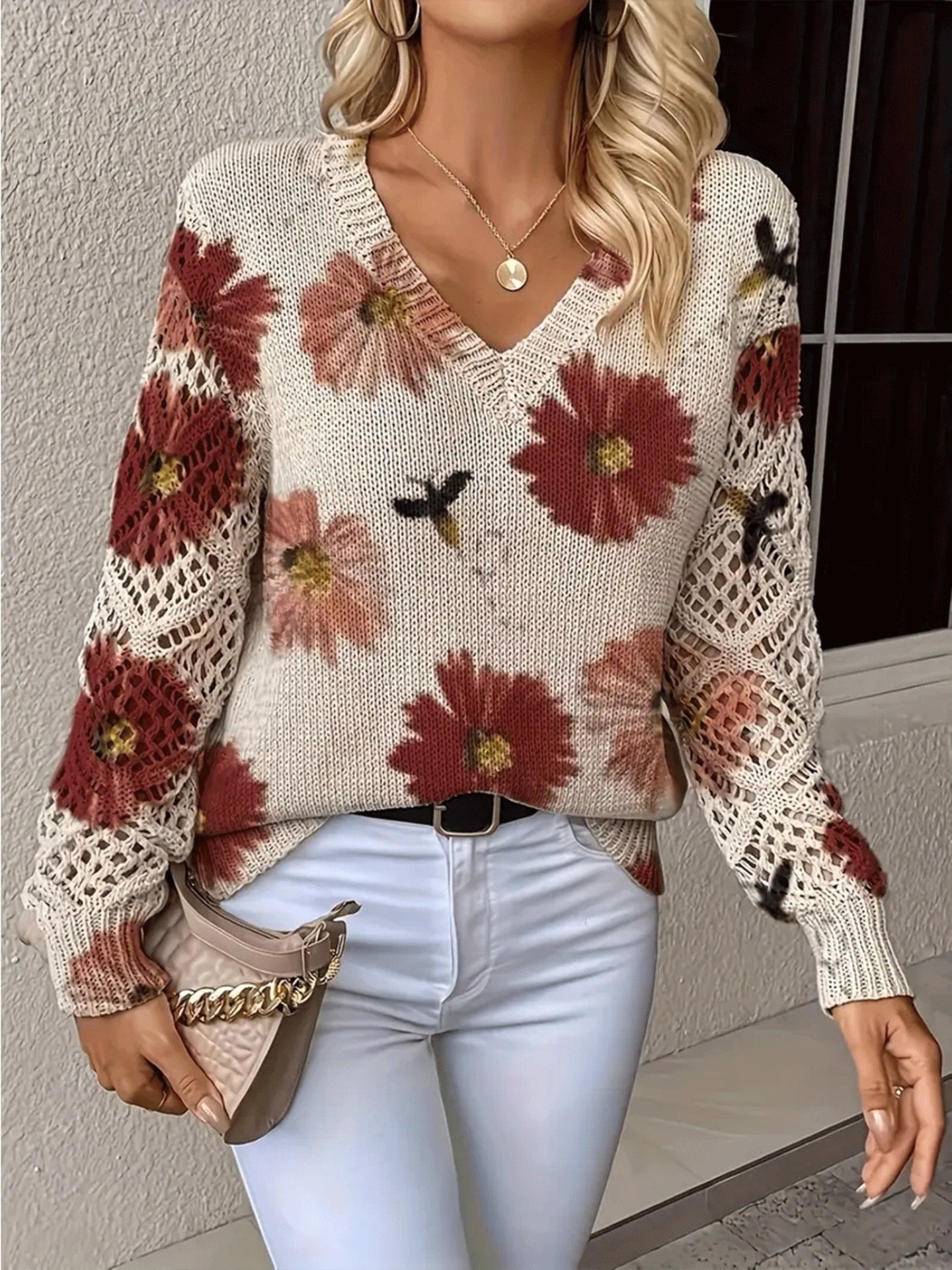 Ashtyn - Stilvoller Pullover mit Blumenmuster für Damen