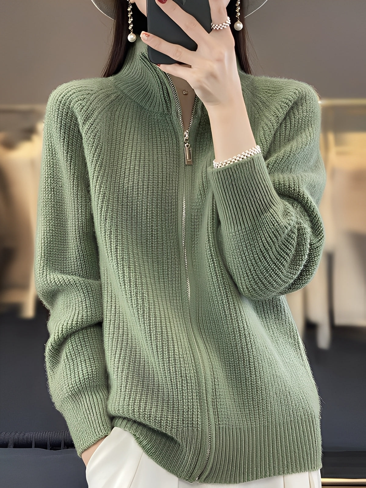 Brylee - Modische Wollstrickjacke mit Reißverschluss für Damen