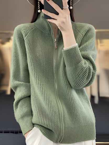 Brylee - Modische Wollstrickjacke mit Reißverschluss für Damen