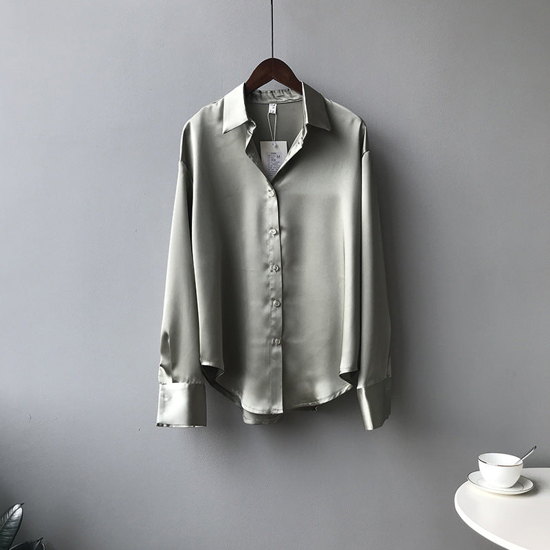 Briana - Elegante Satin-Seidenbluse mit Knopfleiste für Damen