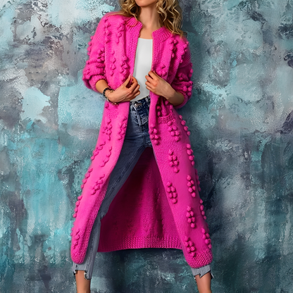 Nancy - Stilvolle lange Strickjacke mit Bommeln für Damen