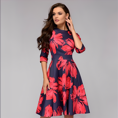 Elisabeth - Stilvolles, langärmeliges Kleid mit Blumenmuster für Damen