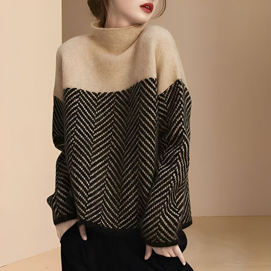 Antonia - Stilvoller Patchwork-Strickpullover für Damen
