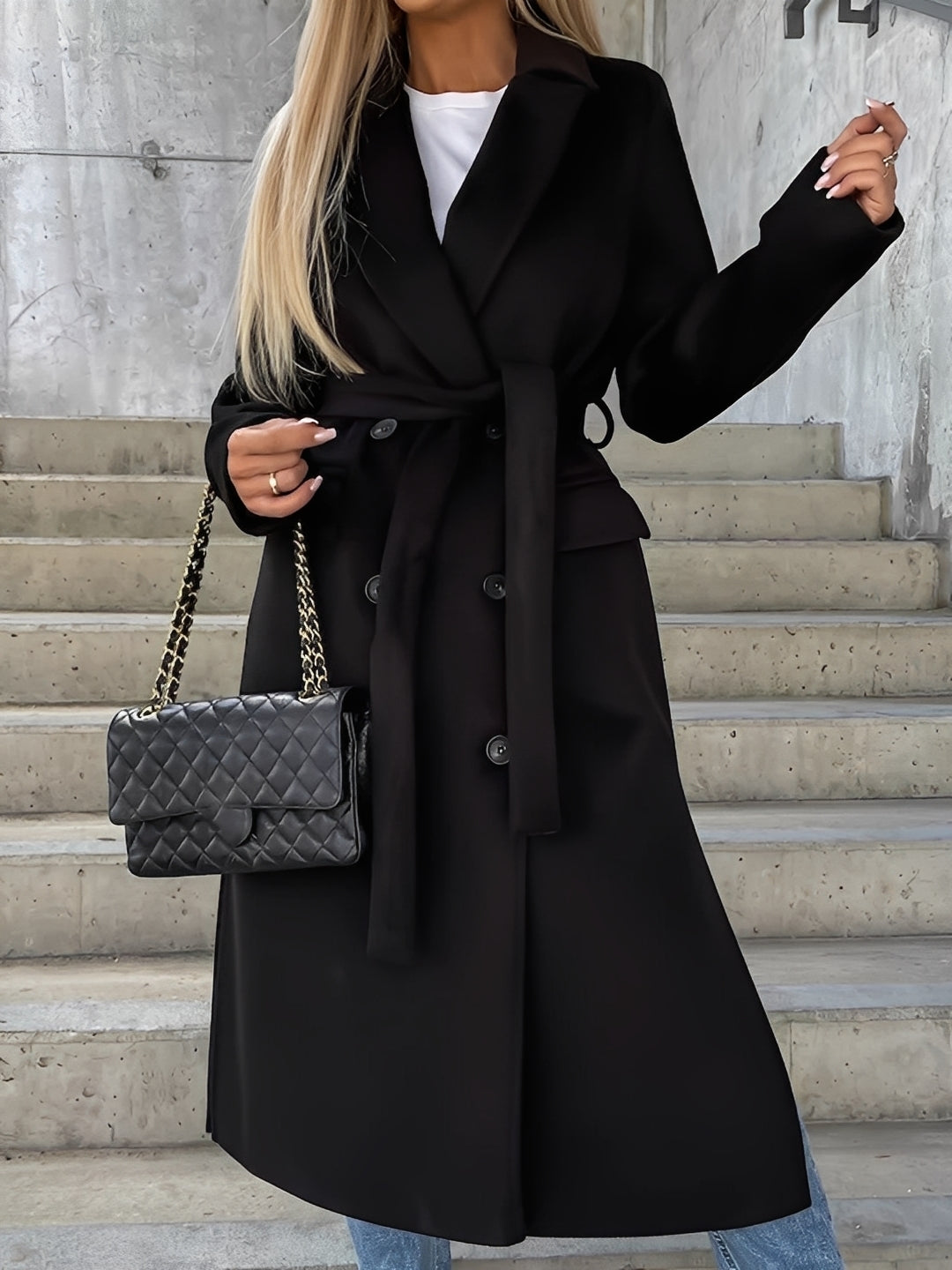 Evelyn - Eleganter Zweireihermantel mit langem Revers für Damen