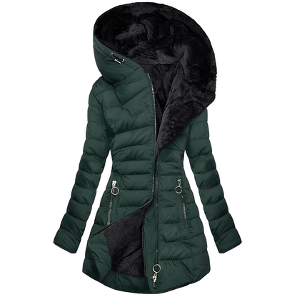 Helena - Warmer Plüschmantel mit Kapuze für Damen