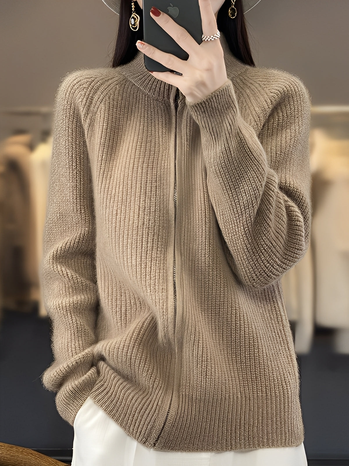 Brylee - Modische Wollstrickjacke mit Reißverschluss für Damen