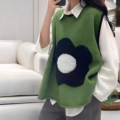 Lavina - Lässige Strickweste mit Blumen-Patchwork für Damen