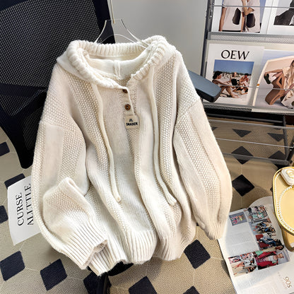 Haylee - Lässiger Strickpullover mit Kapuze und Knopfleiste für Damen