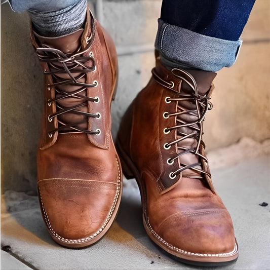 Jaydon - Retro-Lederstiefel mit runder Zehenpartie für Herren