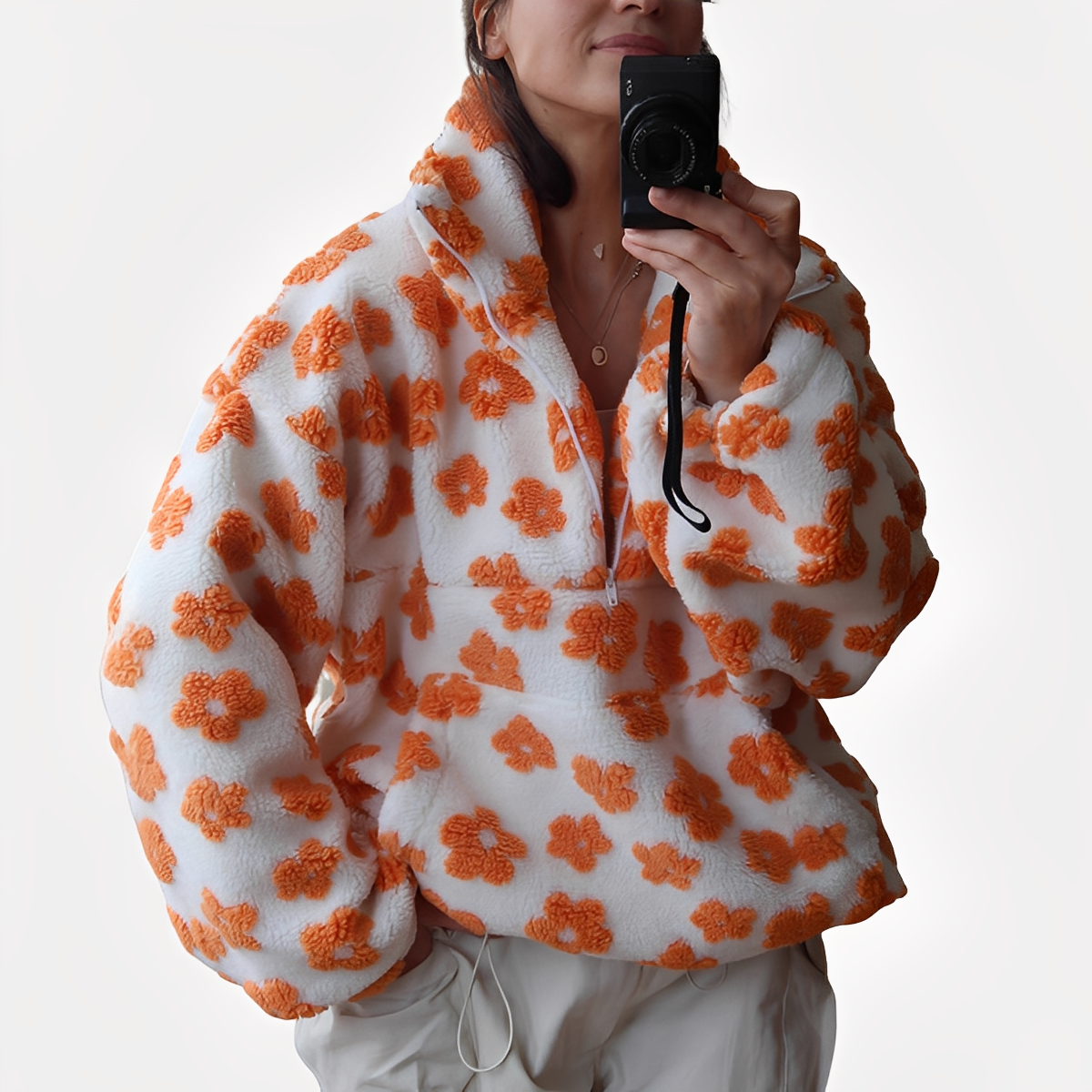 Elizabeth - Stilvoller Sherpa-Pullover mit Blumenmuster für Damen