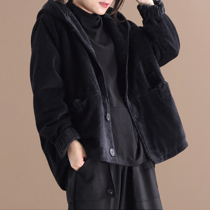 Rachel - Lässige kurze Cordjacke mit Kapuze für Damen