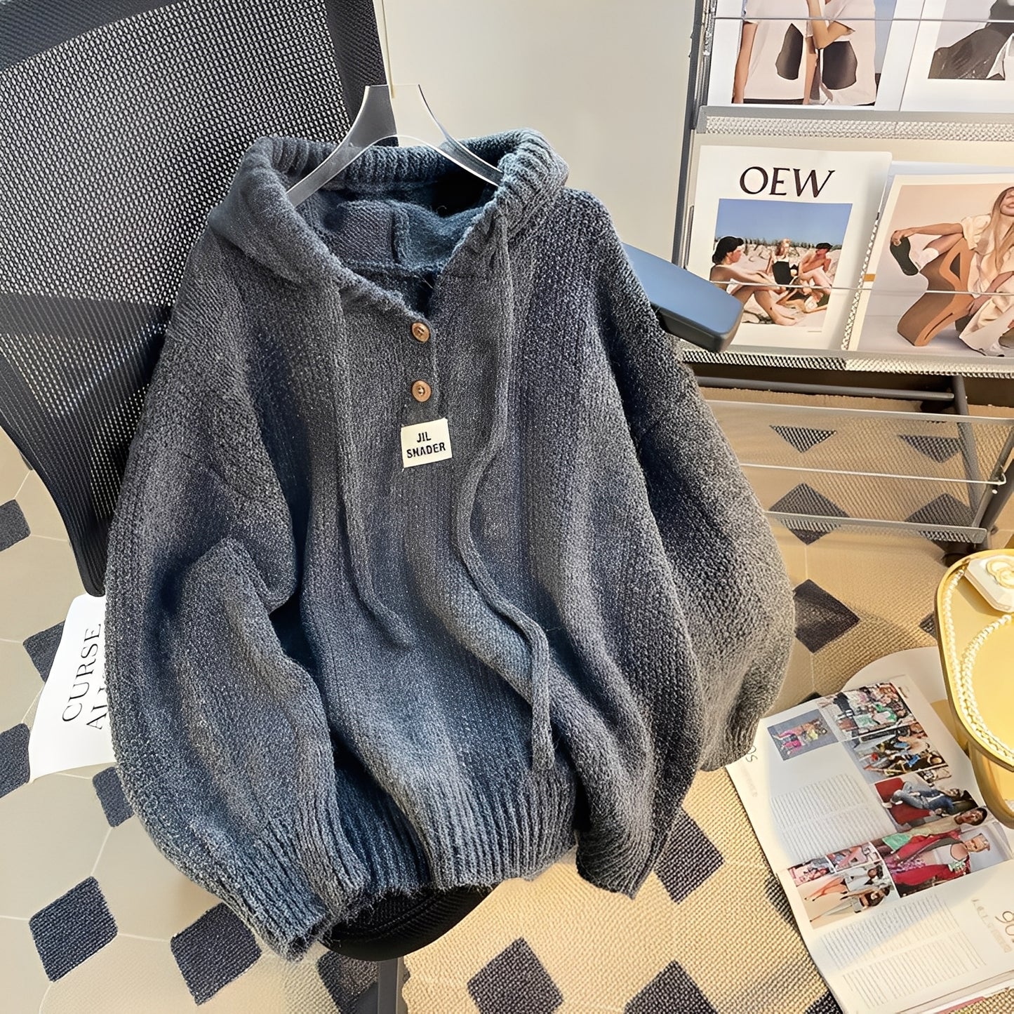 Haylee - Lässiger Strickpullover mit Kapuze und Knopfleiste für Damen