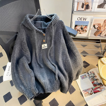 Haylee - Lässiger Strickpullover mit Kapuze und Knopfleiste für Damen
