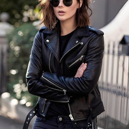 Miranda - Klassische Lederjacke mit Reißverschluss für Damen