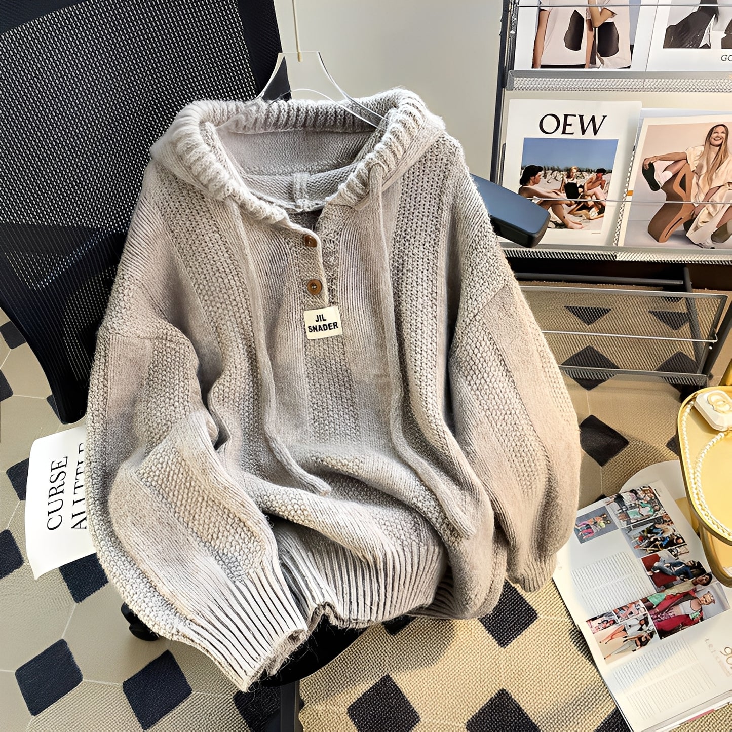 Haylee - Lässiger Strickpullover mit Kapuze und Knopfleiste für Damen