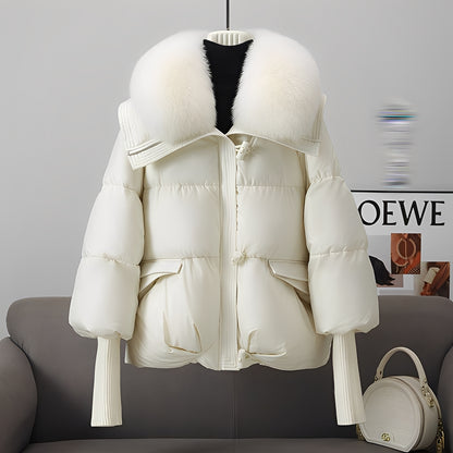 Victoria - elegante Windbreaker-Daunenjacke mit Pelzkragen für Damen