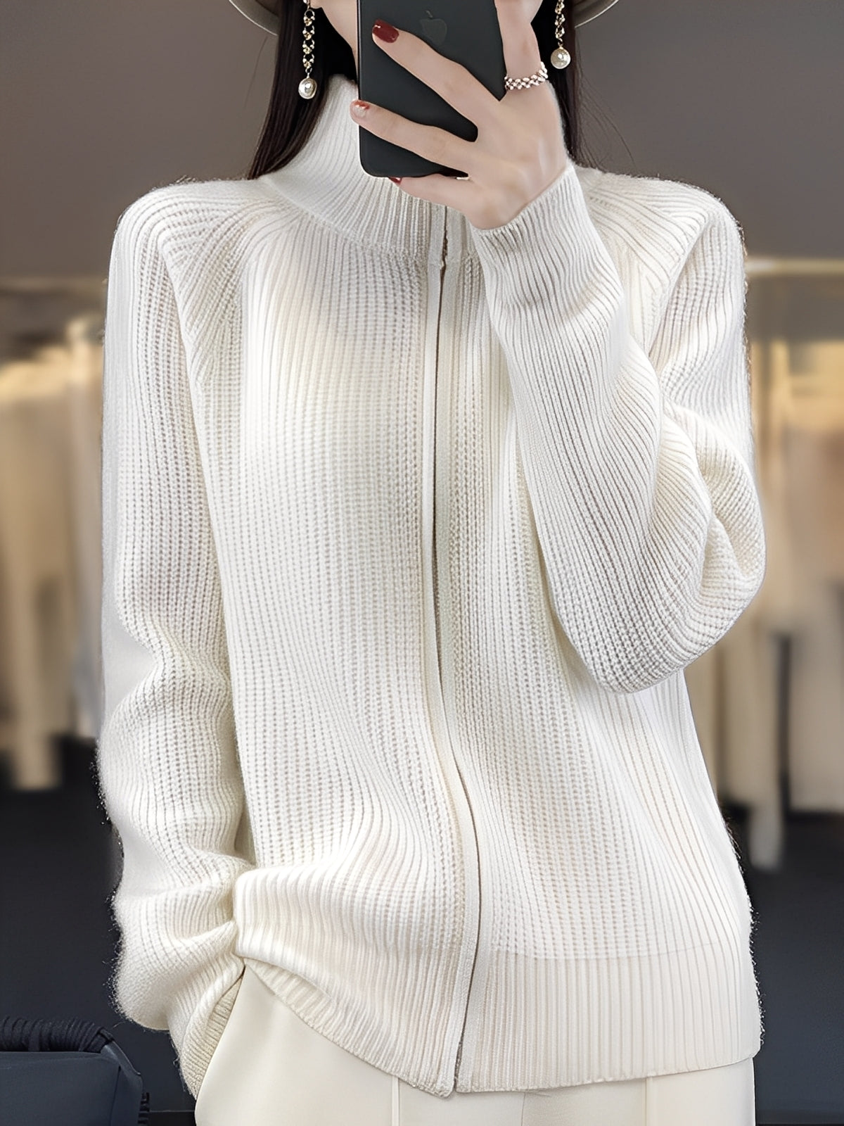 Brylee - Modische Wollstrickjacke mit Reißverschluss für Damen