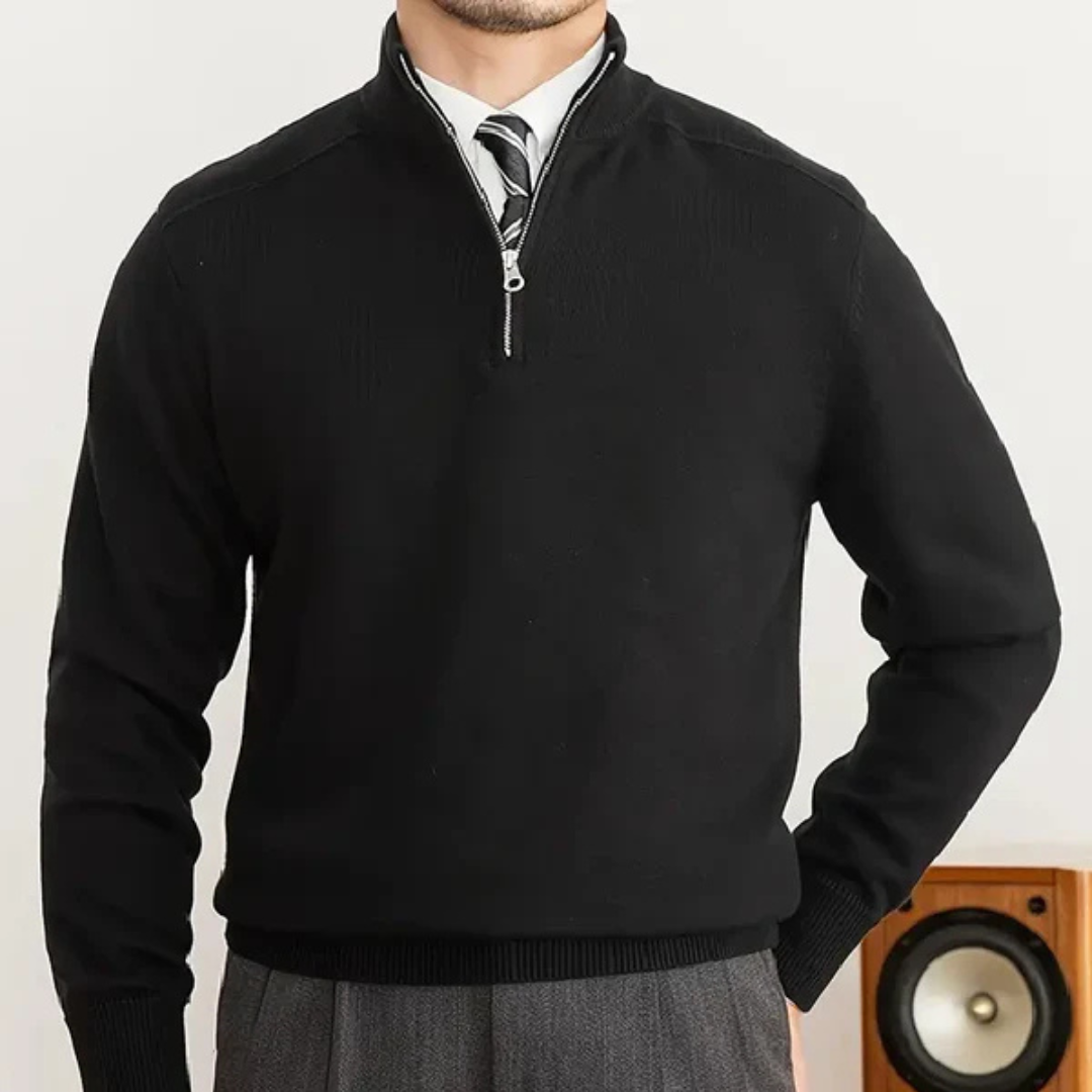 Olivier - Baumwollpullover mit halbem Reißverschluss