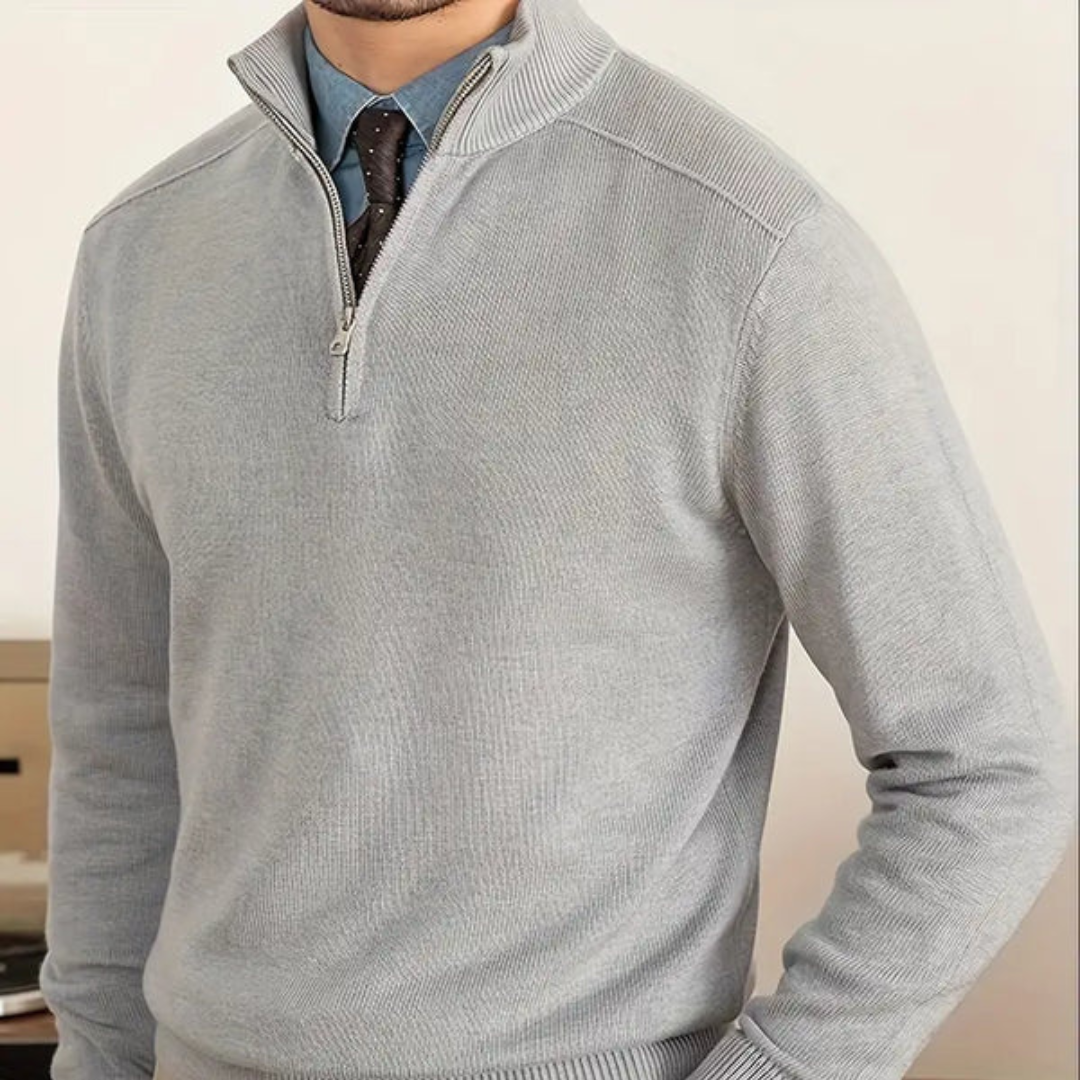 Olivier - Baumwollpullover mit halbem Reißverschluss