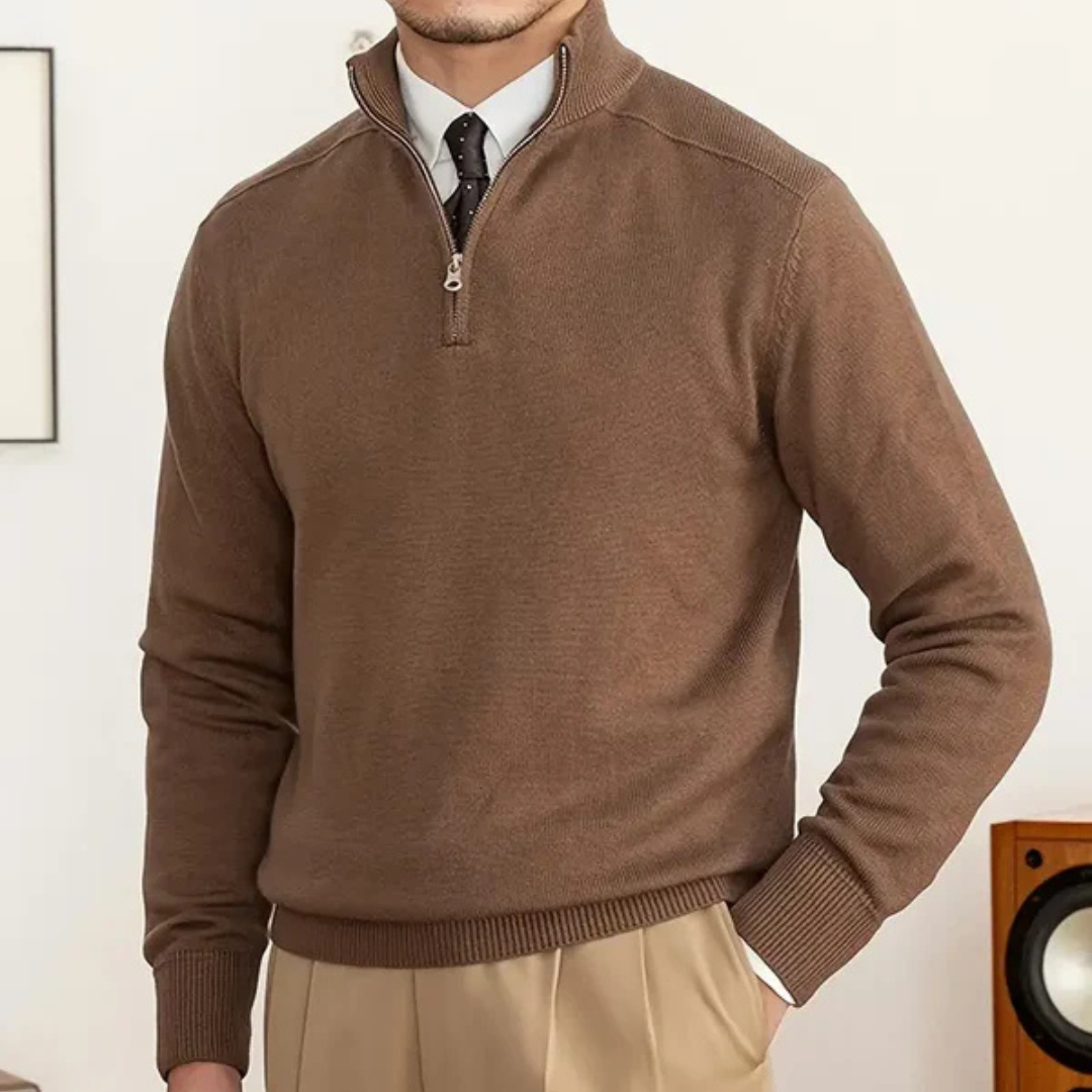 Olivier - Baumwollpullover mit halbem Reißverschluss