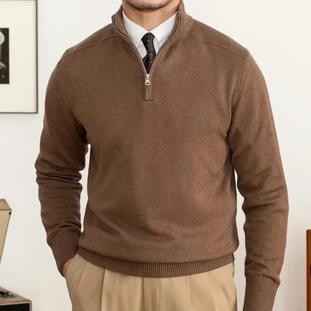 Olivier - Baumwollpullover mit halbem Reißverschluss