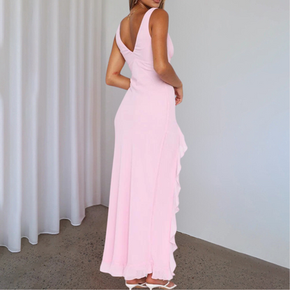 Elisheva - Schickes Maxikleid mit V-Ausschnitt, Asymmetrisch