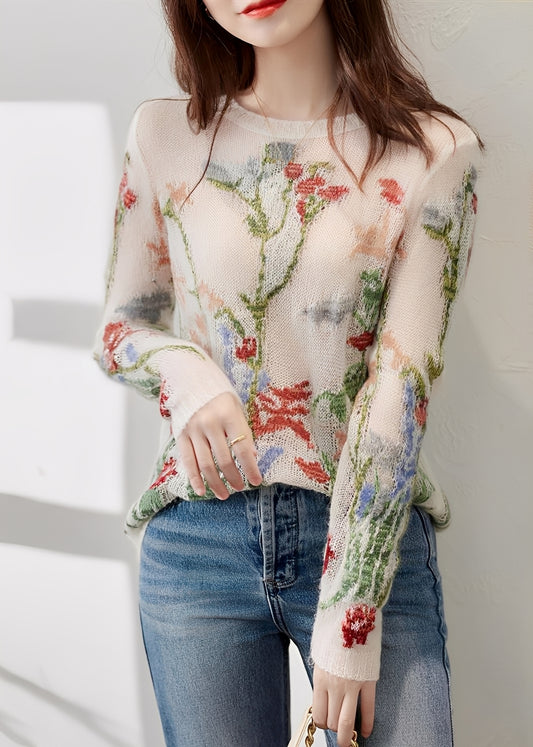 Gisselle - Stilvoller Strickpullover mit Blumenmuster für Damen