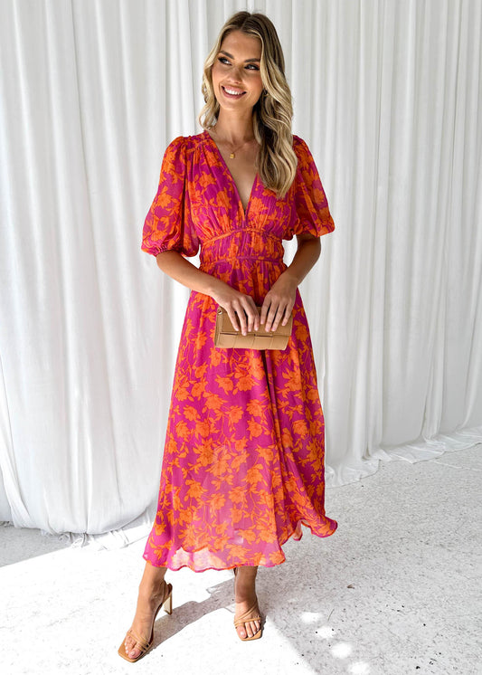 Kathy – Langes Kleid mit V-Ausschnitt