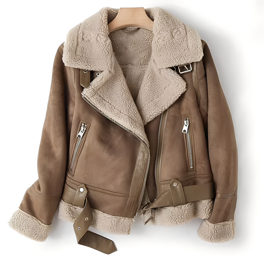 Yasmine - Warme Bikerjacke aus Lammfell für Damen