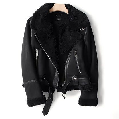 Yasmine - Warme Bikerjacke aus Lammfell für Damen