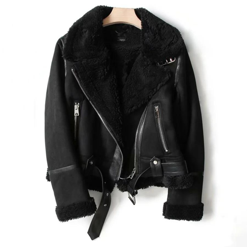 Macie – Lederjacke mit Sherpa-Futter