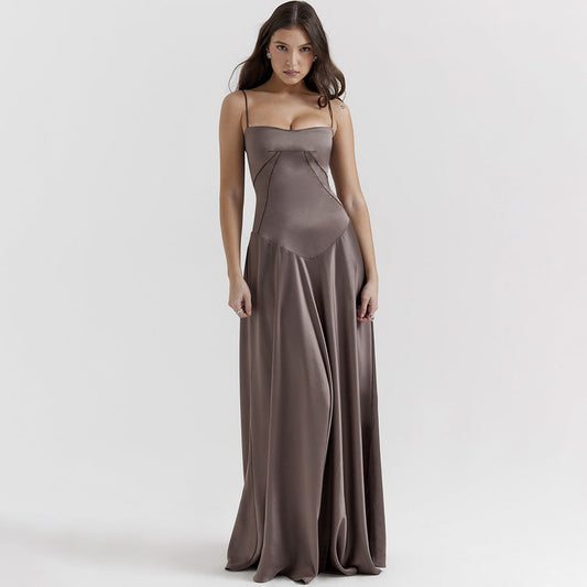 Cecily - Glattes Spaghettiträger Maxi-Kleid