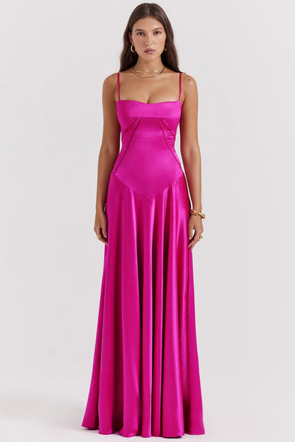 Cecily - Glattes Spaghettiträger Maxi-Kleid