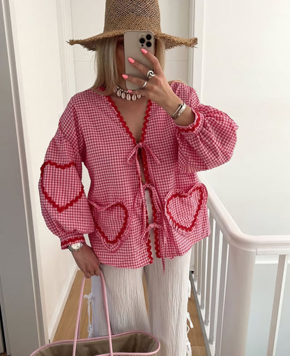 Claudia – Bluse Gingham mit Knoten