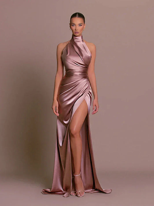 Avigail - Schickes Satin-Abendkleid, Hoher Schlitz