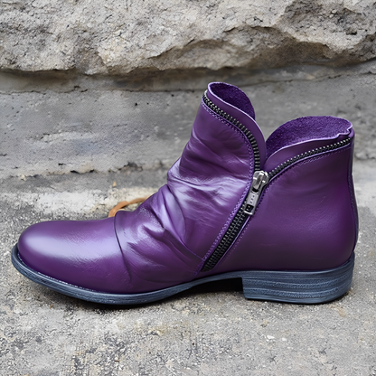 Veronica - Retro-Lederstiefel mit Reißverschluss für Damen