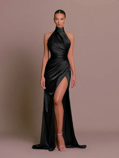Avigail - Schickes Satin-Abendkleid, Hoher Schlitz