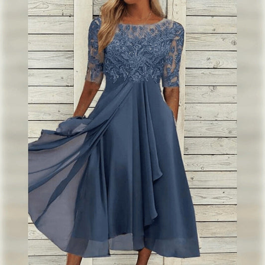 Yara - Schickes Spitzen-Chiffon-Midikleid