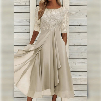 Yara - Schickes Spitzen-Chiffon-Midikleid