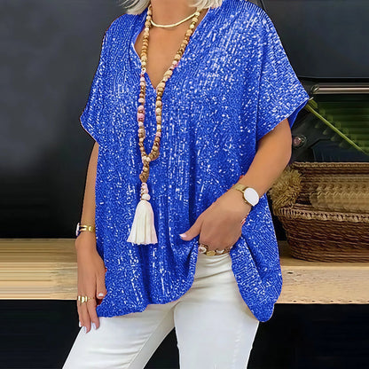 Paola - Glitzerndes T-Shirt mit V-Ausschnitt