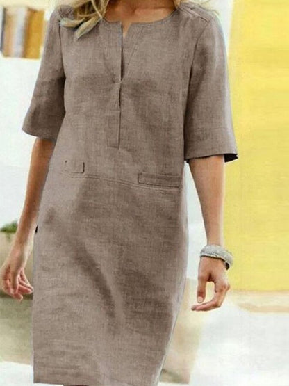 Rieke – Leinen-Shiftkleid mit V-Schlitz