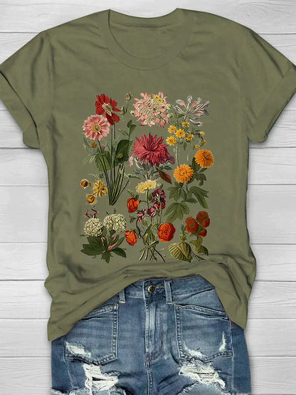 Liv - Frauen T-Shirt mit Retro-Blumenmuster