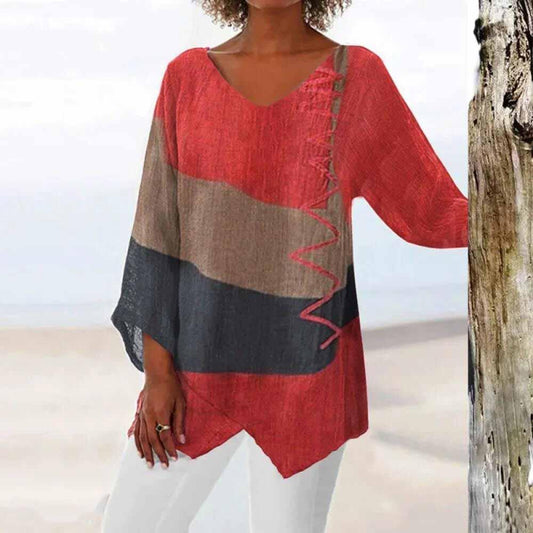 Eli - Dreifarbige Bluse mit Bauchbedeckung