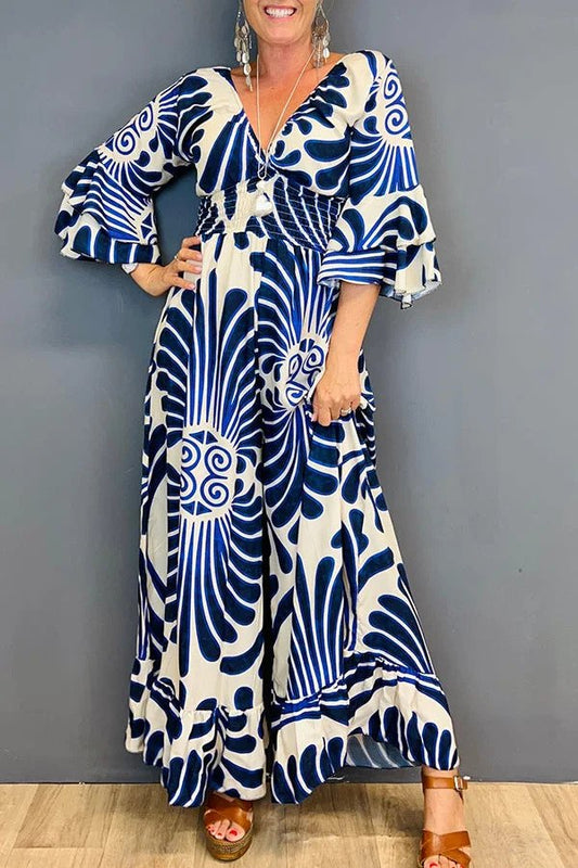 Elvira - Vintage-Overall mit Blumenmuster und Rüschenärmeln