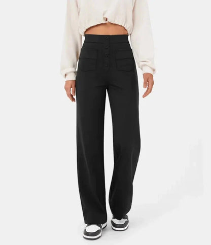 Vera – Weitbein-Hose mit hoher Taille und Knopfdetail