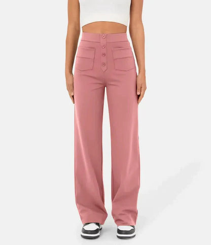 Vera – Weitbein-Hose mit hoher Taille und Knopfdetail