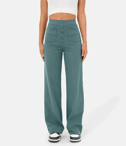 Vera – Weitbein-Hose mit hoher Taille und Knopfdetail