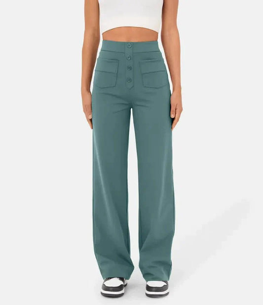 Vera – Weitbein-Hose mit hoher Taille und Knopfdetail